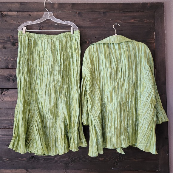 Miland Iridescent Green Maxi Skirt Jacket Set Large Mermaidcore Fairycore Whimsy - Picture 4 of 15